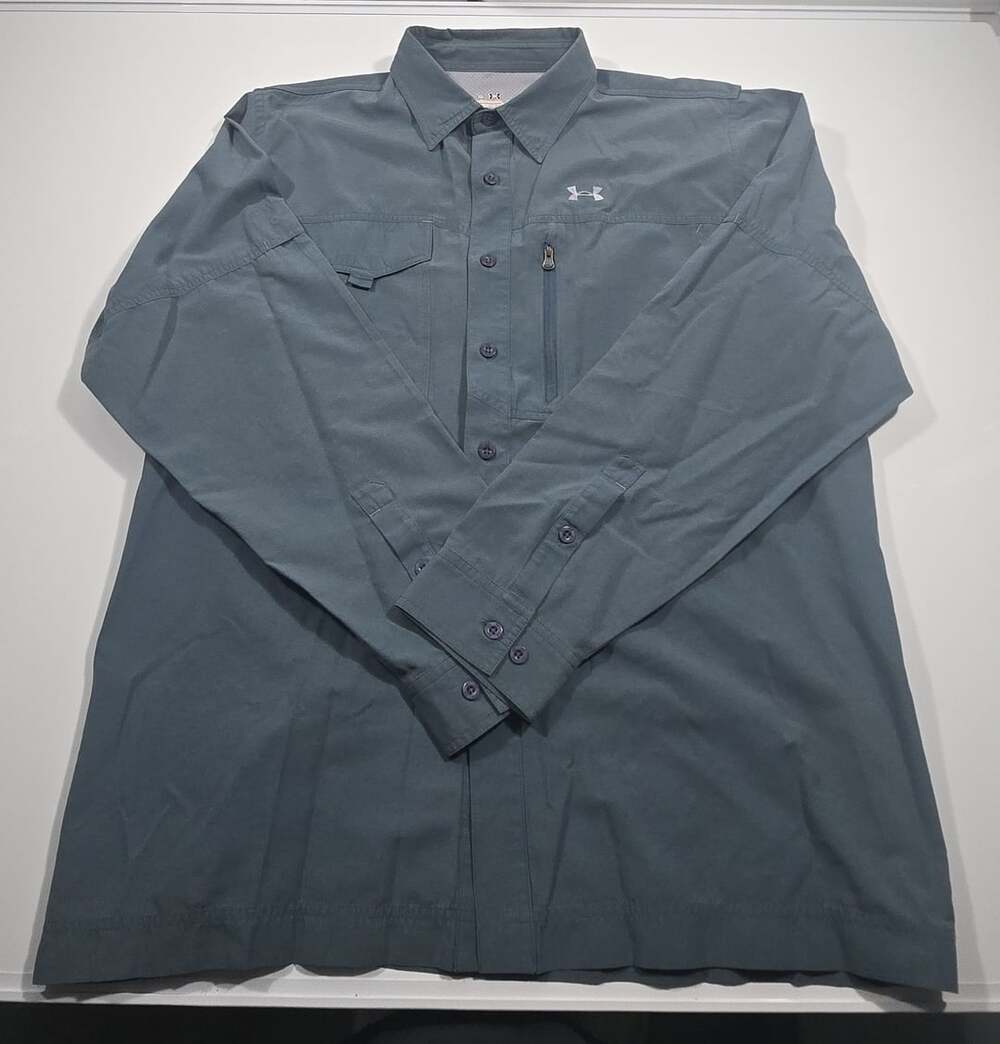 Under Armour Long Sleeve Fishing Shirt Size XL Blue Button Down Allseasongear